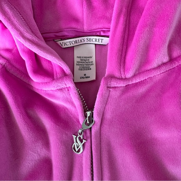 Victoria's Secret Velour Tracksuit Zip Hoodie & Jogger Set Hot Pink Sz Medium - Picture 10 of 15